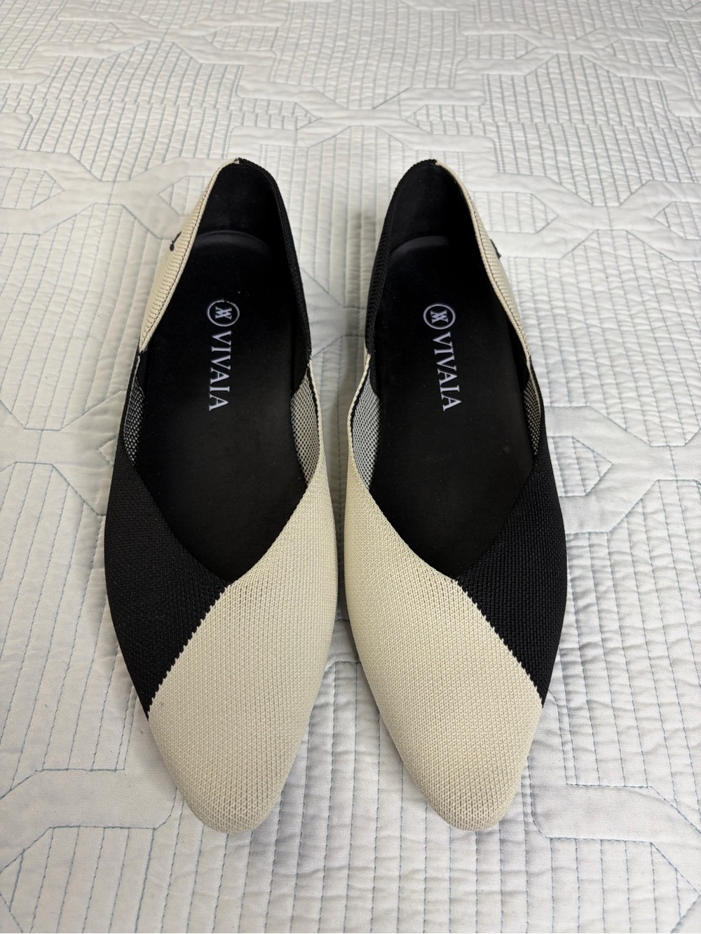 Vivaia Flats Womens Size 40 Eu 9 Us Ballet Black White Pointed Toe Slip On